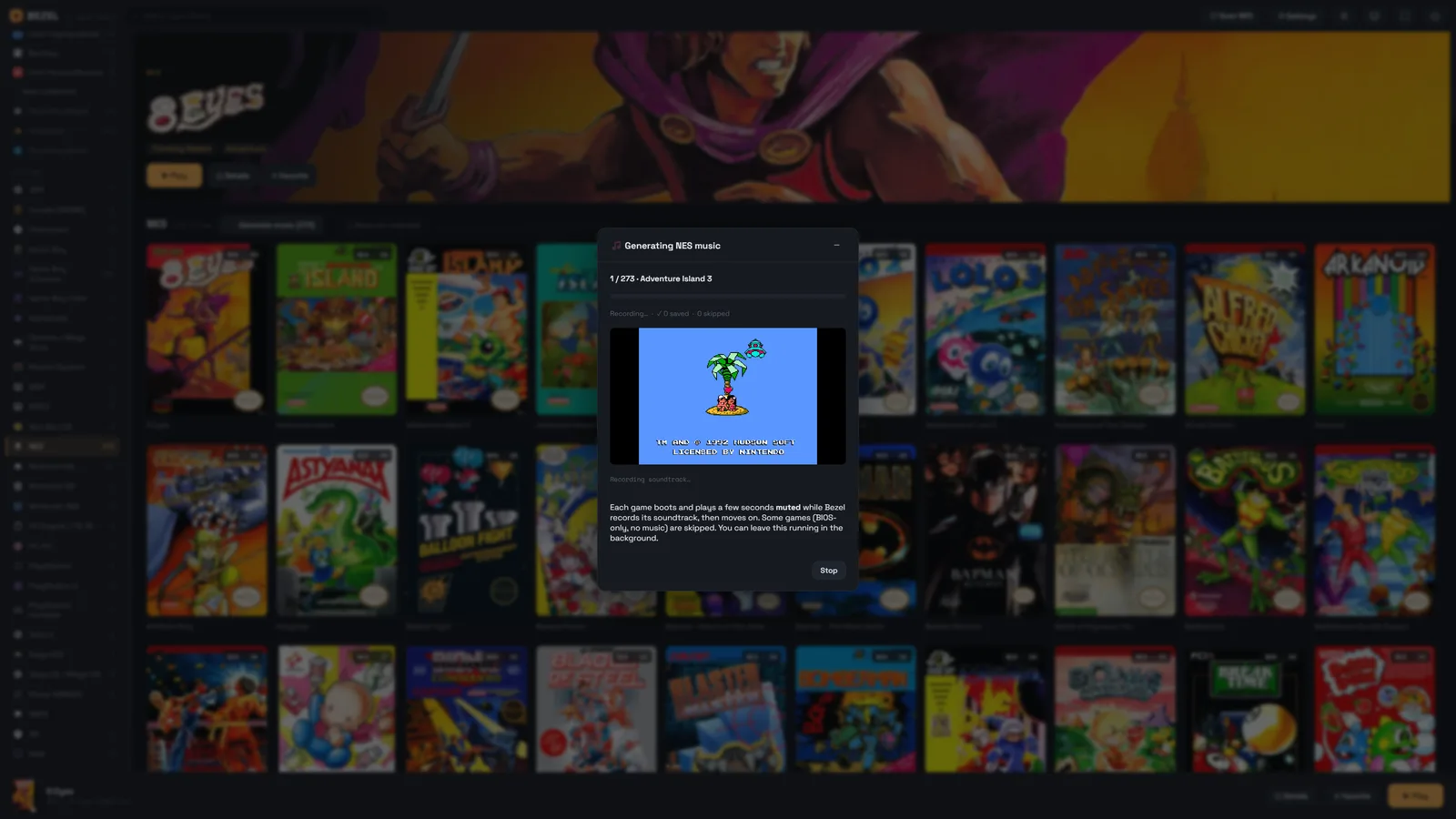 Bezel generating game music — capturing each game's soundtrack to play while you browse the library